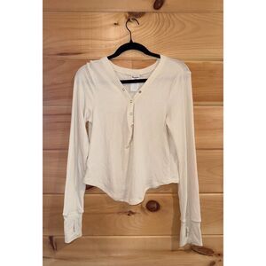 Women's Cream Ribbed Soft & Comfy Long Sleeve Shirt